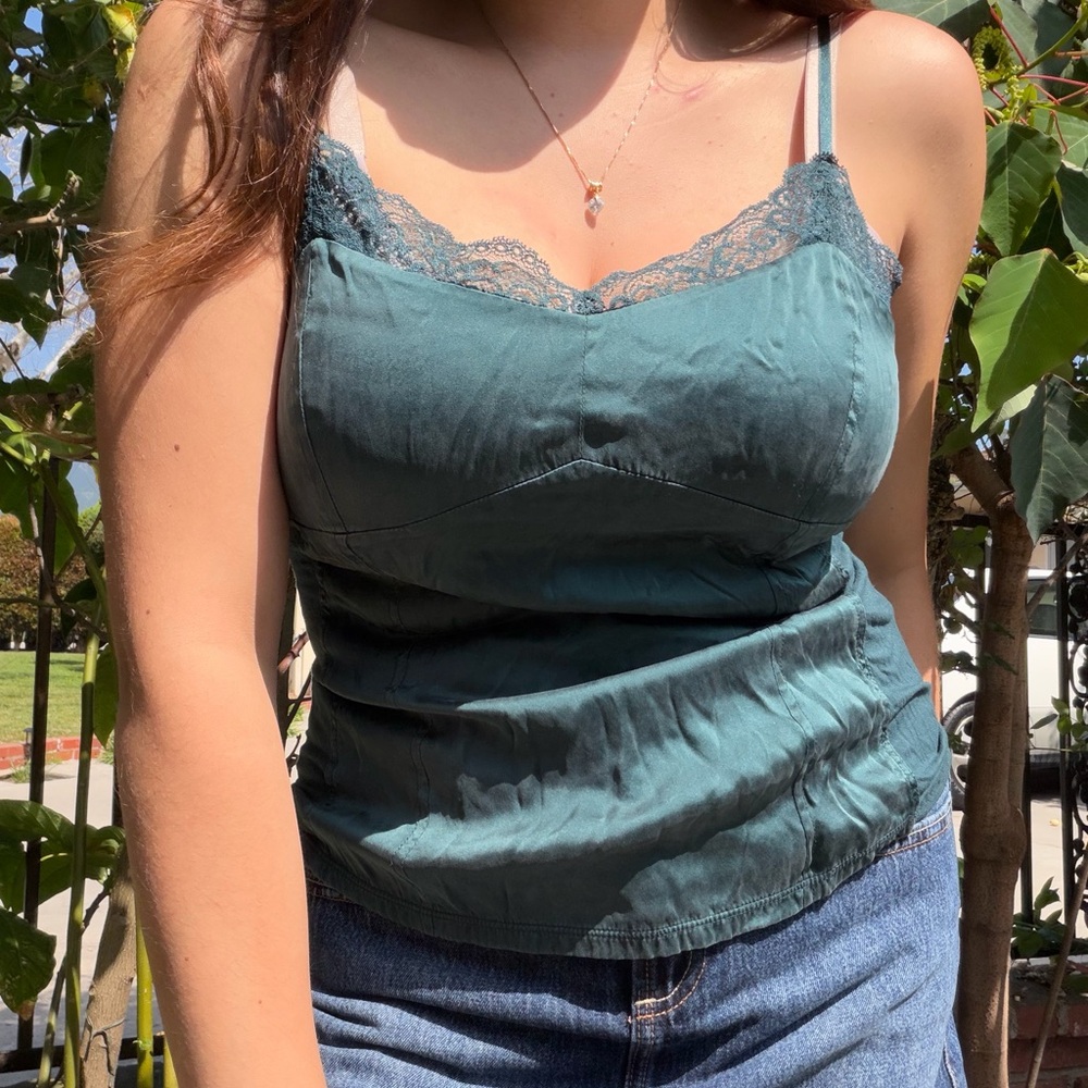 Ann Taylor Teal Lace-Trim Camisole